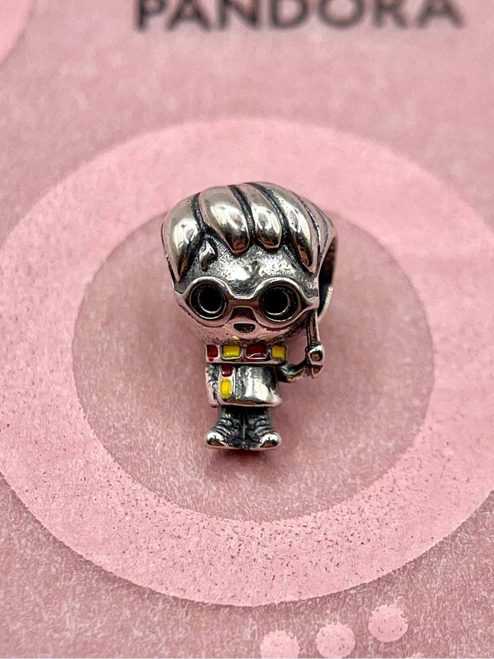 Pandora Harry Potter Figure Wand Gryffindor Red Yellow Enamel Silver Charm